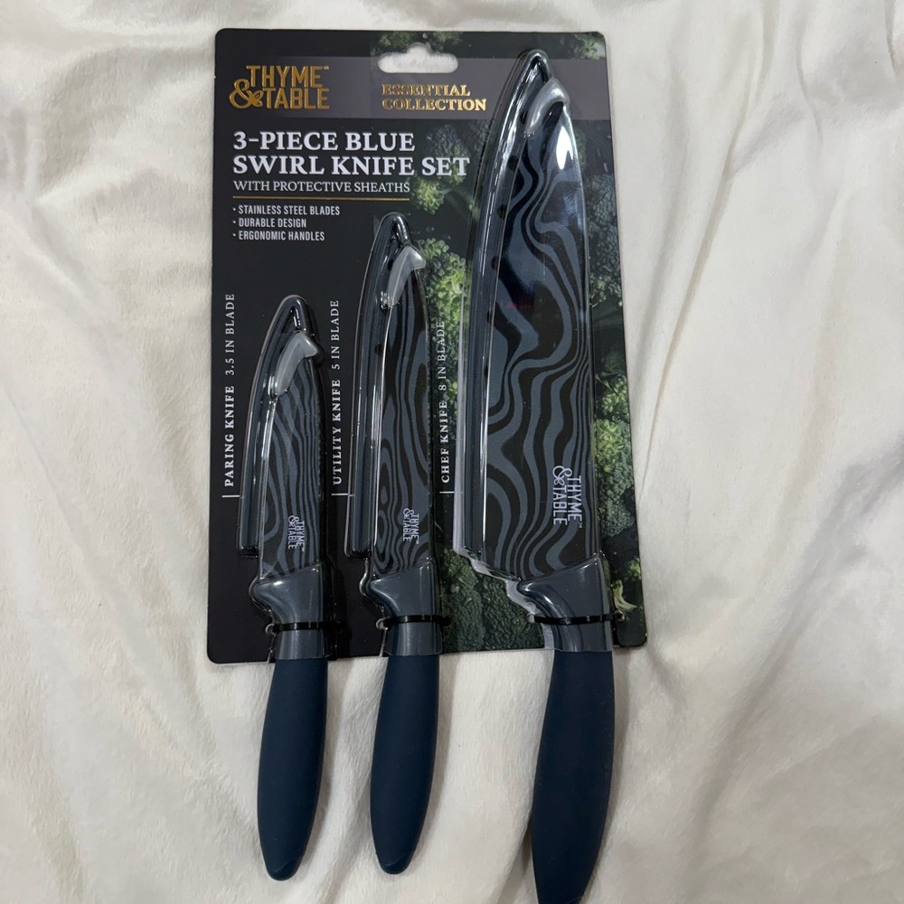 3pc Kitchen Knife set with protectors